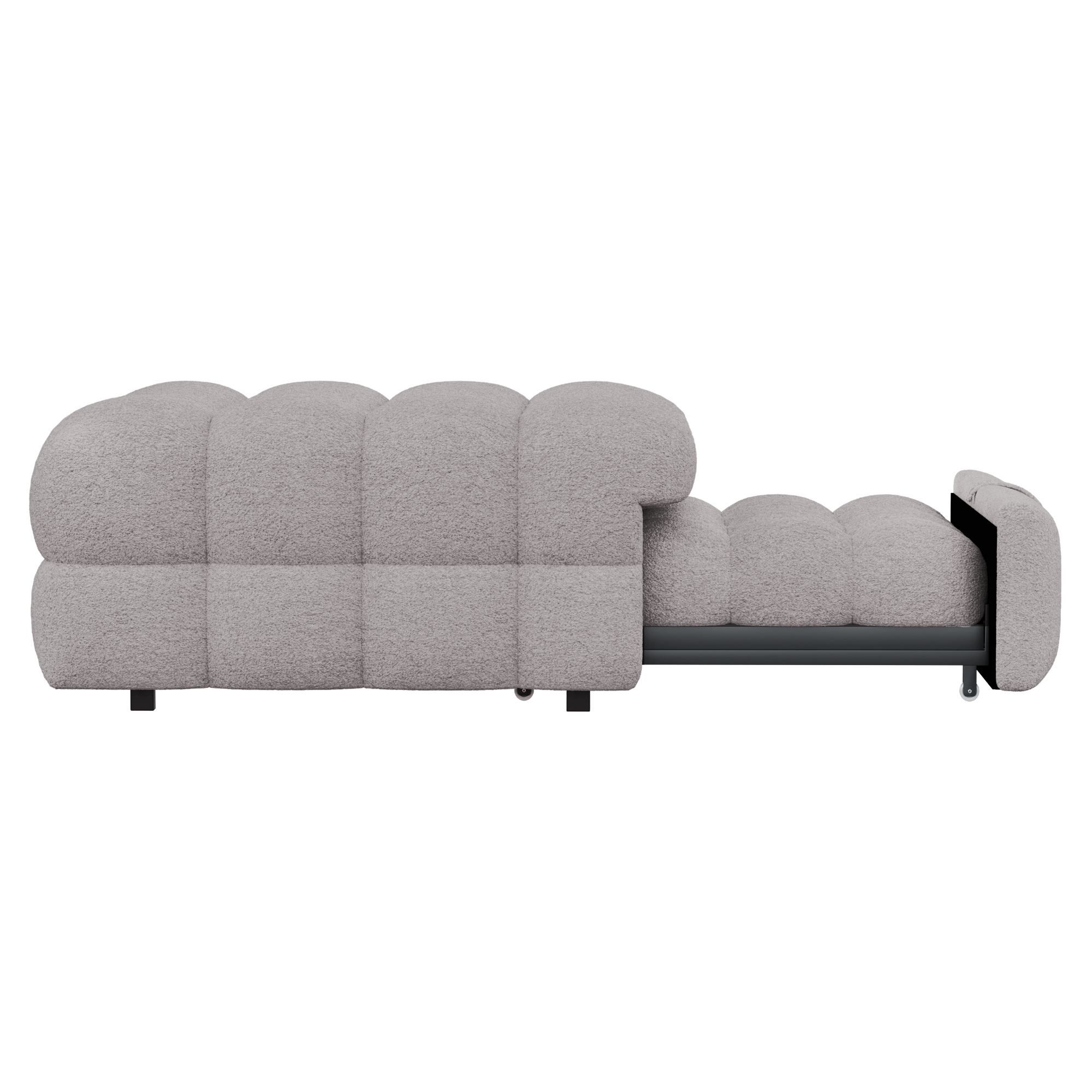 Lit pouf convertible 2-en-1 en tissu bouclé gris, - image 11