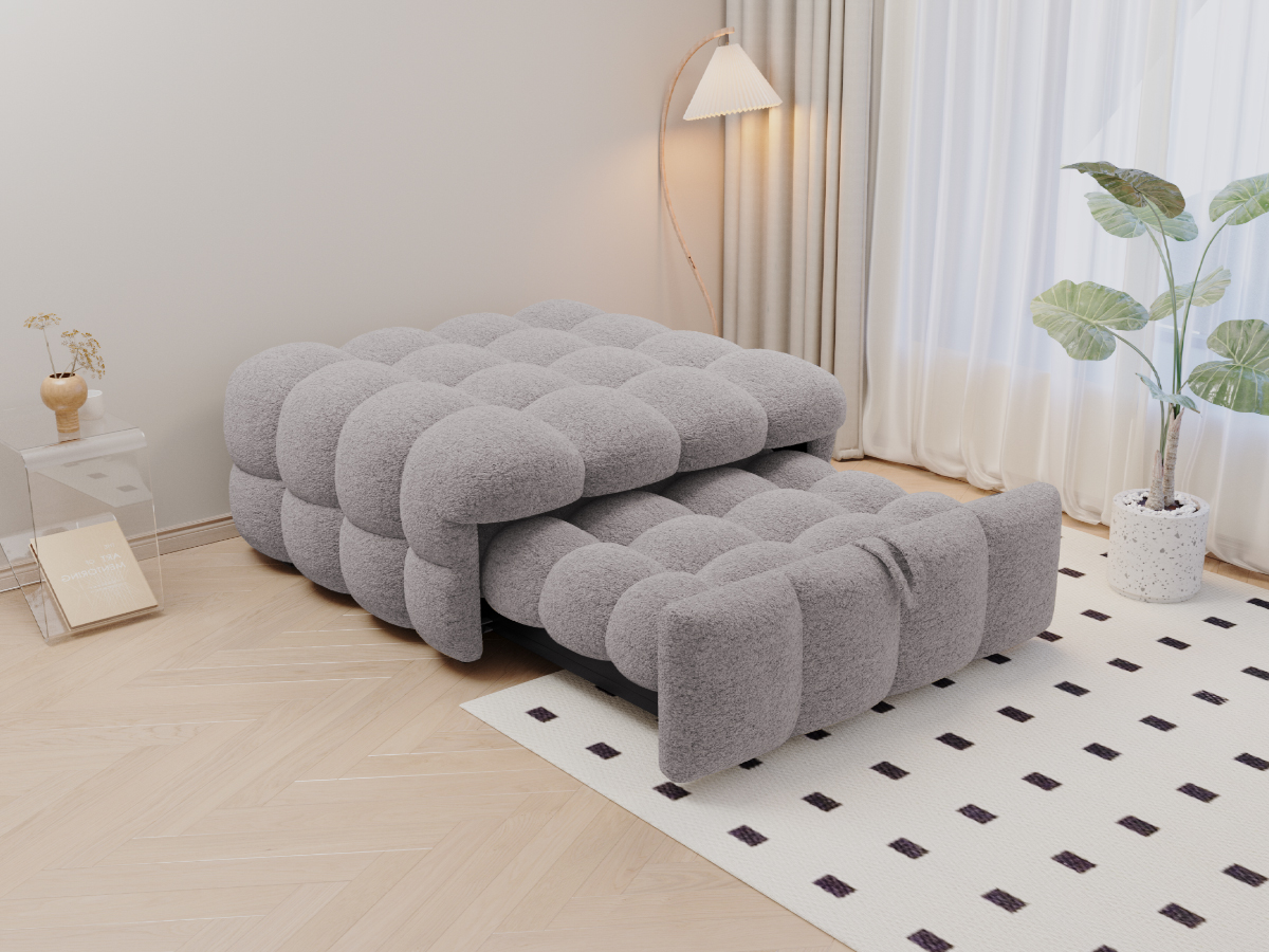 Lit pouf convertible 2-en-1 en tissu bouclé gris, - image 17