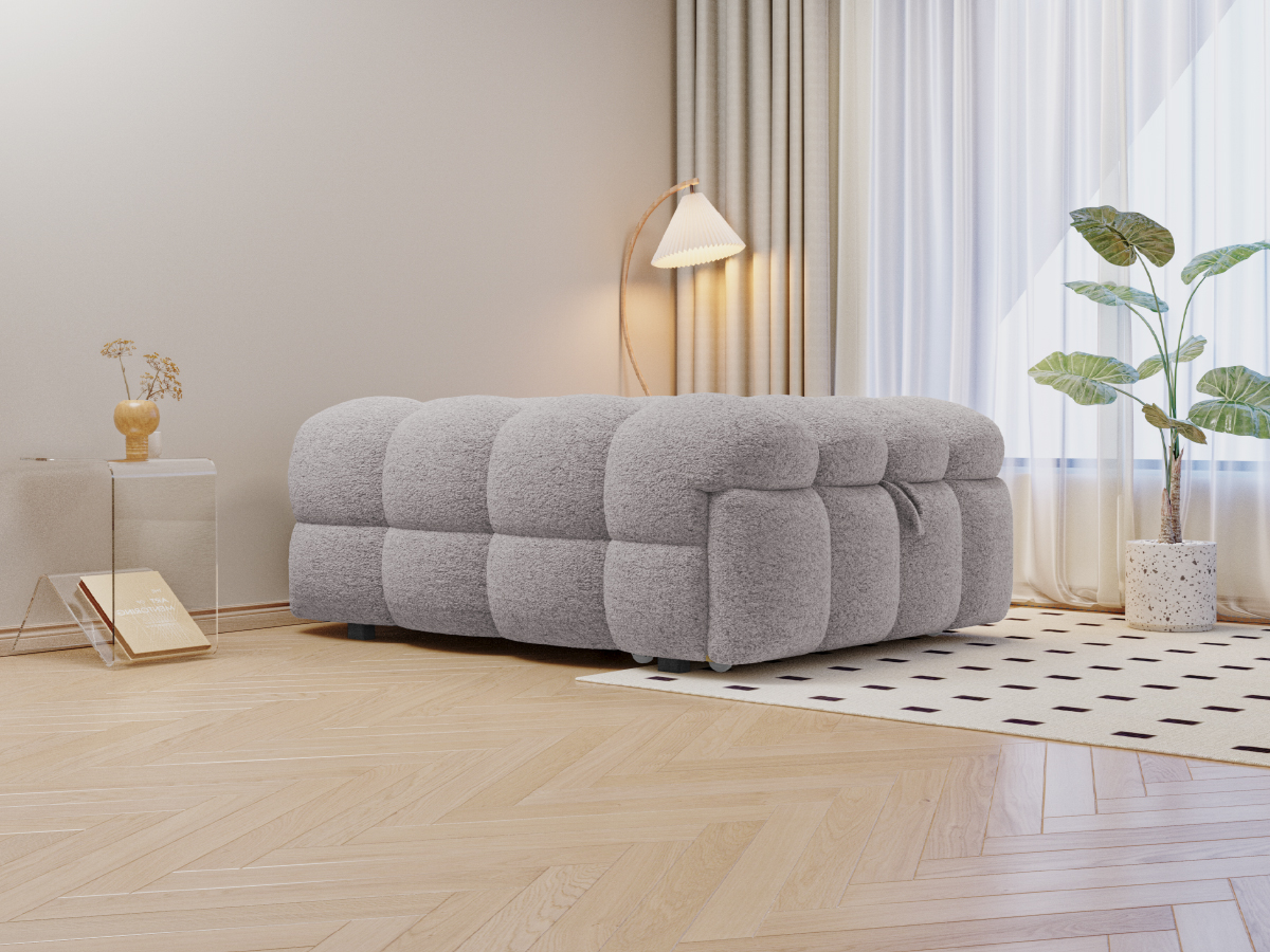 Lit pouf convertible 2-en-1 en tissu bouclé gris, - image 15