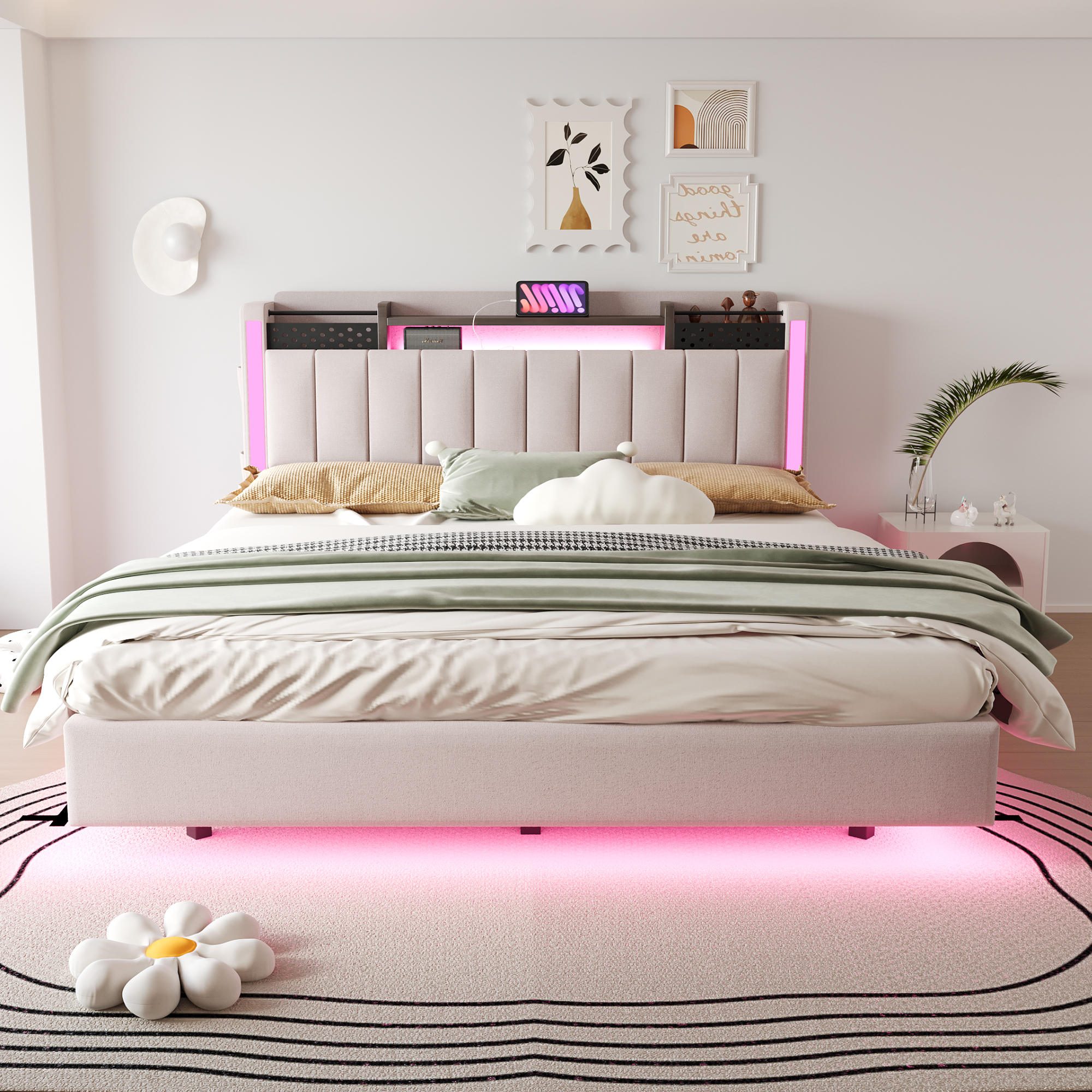 Polsterbett 160*200 mit LED-Beleuchtung und USB-St