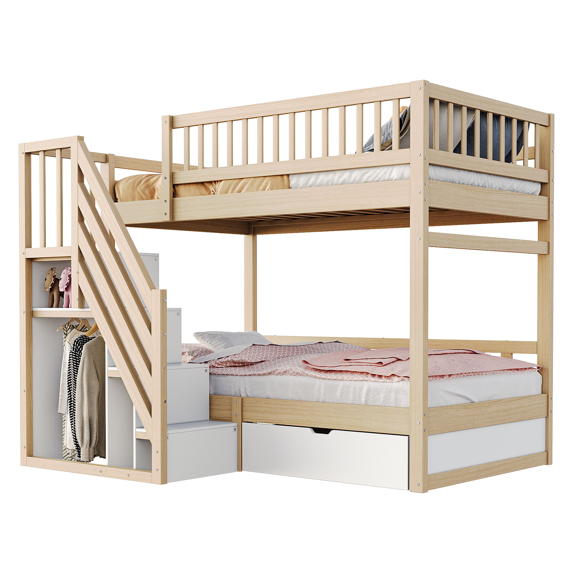 Lit superposé 90x200 bois naturel blanc