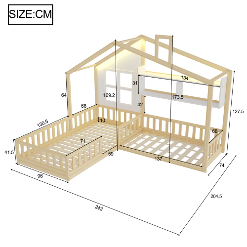 Dimensions du lit enfant maison avec deux couchages