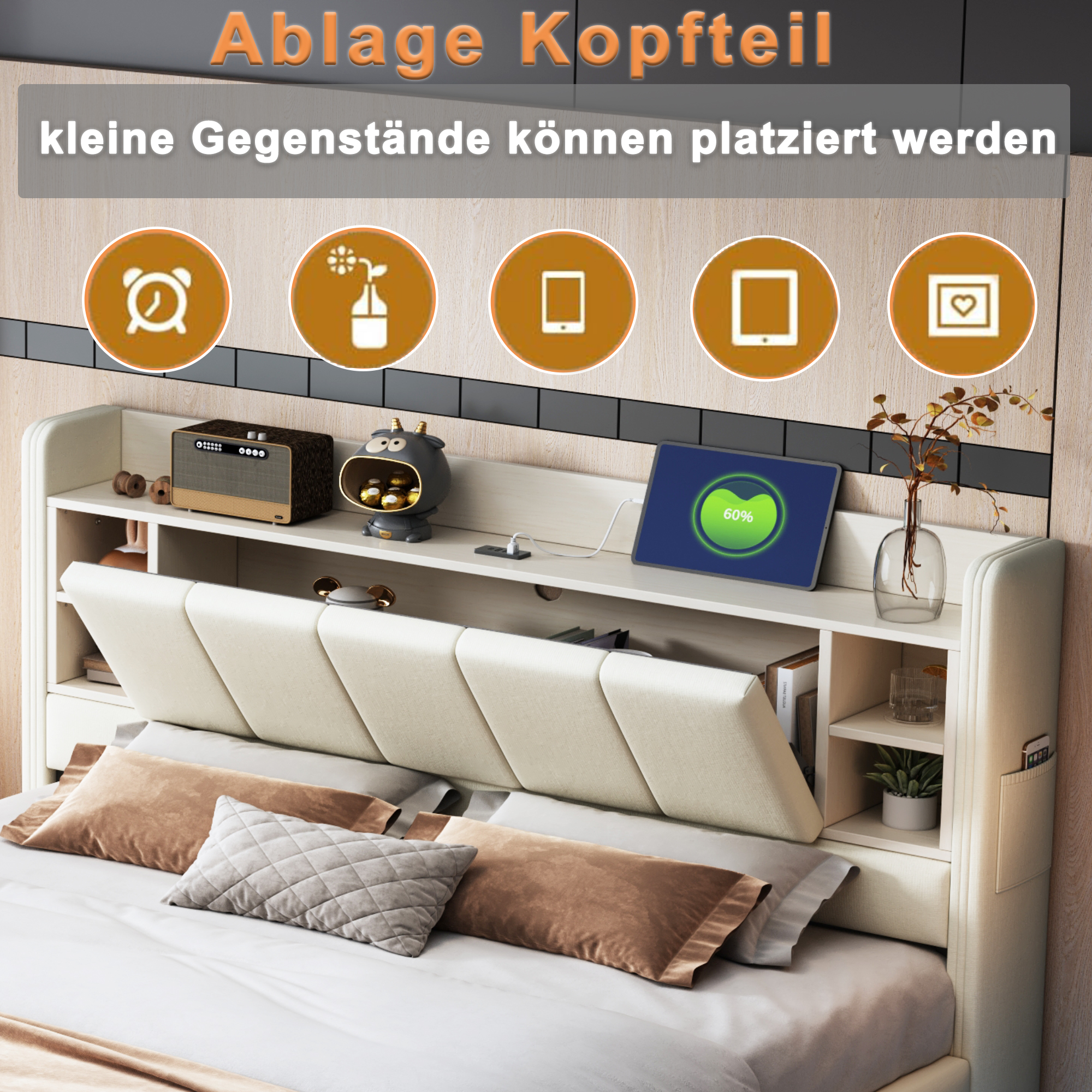 Tête de lit rabattable avec rangements
