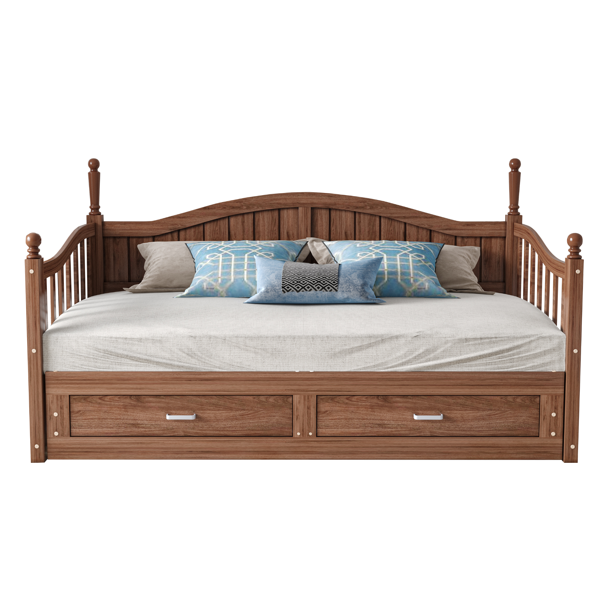 Canapé-lit en bois massif escamotable 90×190→180×190 cm, 2 tiroirs, dossier courbé élégant, accoudoirs arrondis, pour salon et chambre, utilisation polyvalente, beaucoup de rangement, design classique, stabilité, durabilité - image 8