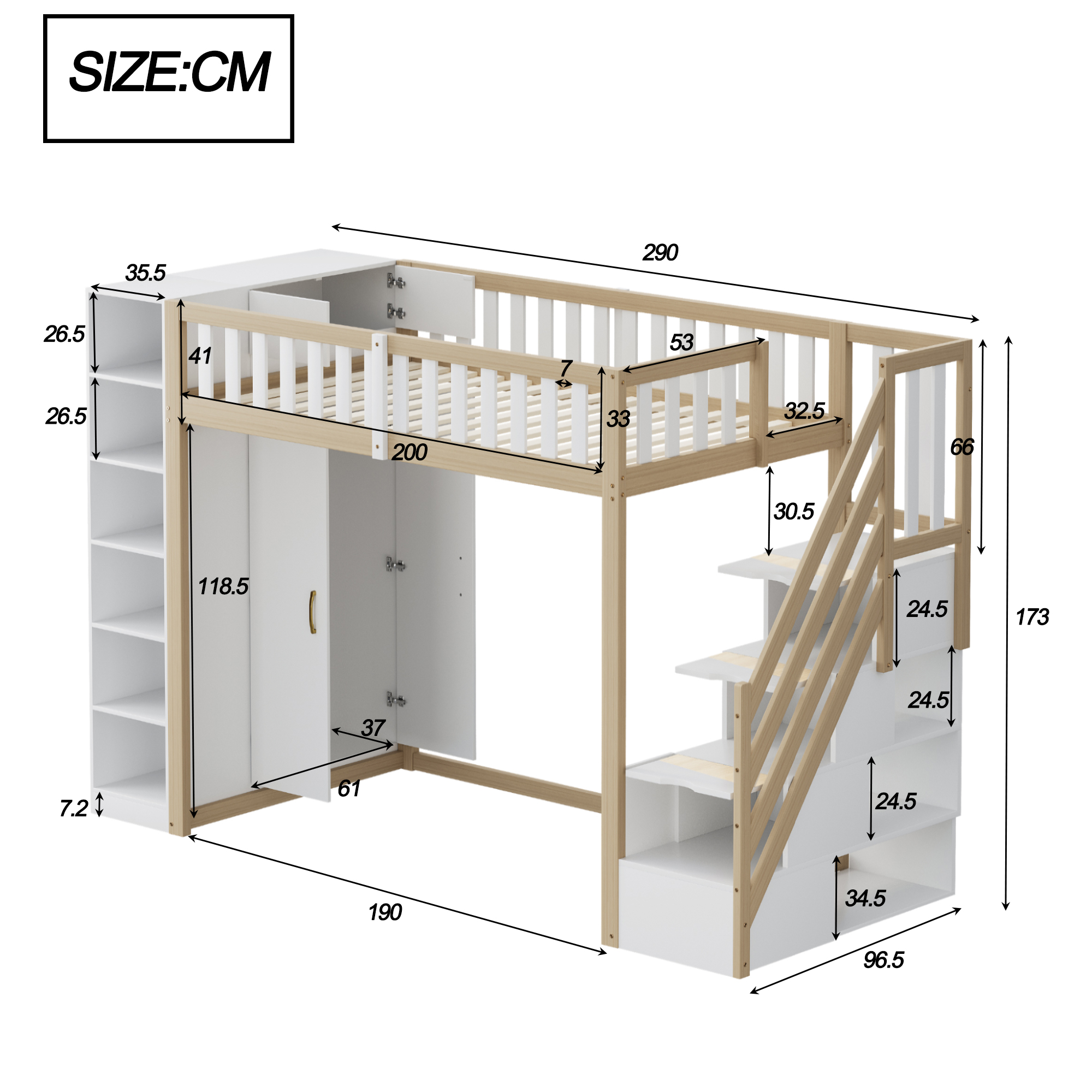 Dimensions lit mezzanine 90x200cm
