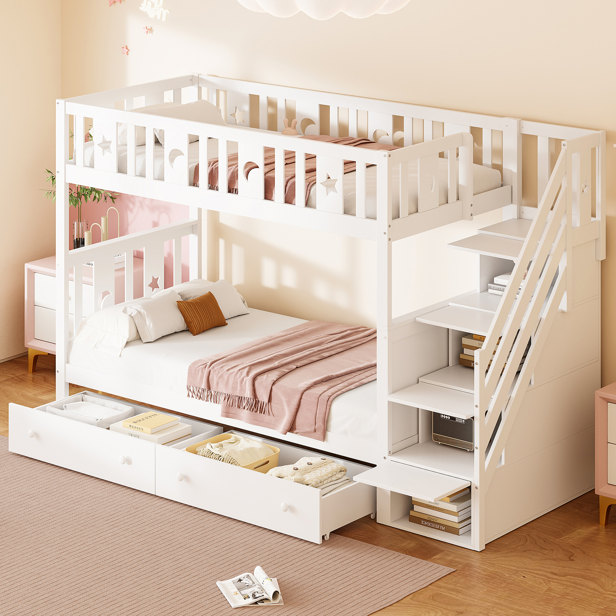 Kinderbett 90*200/90*200 cm, Massivholz-Etagenbett