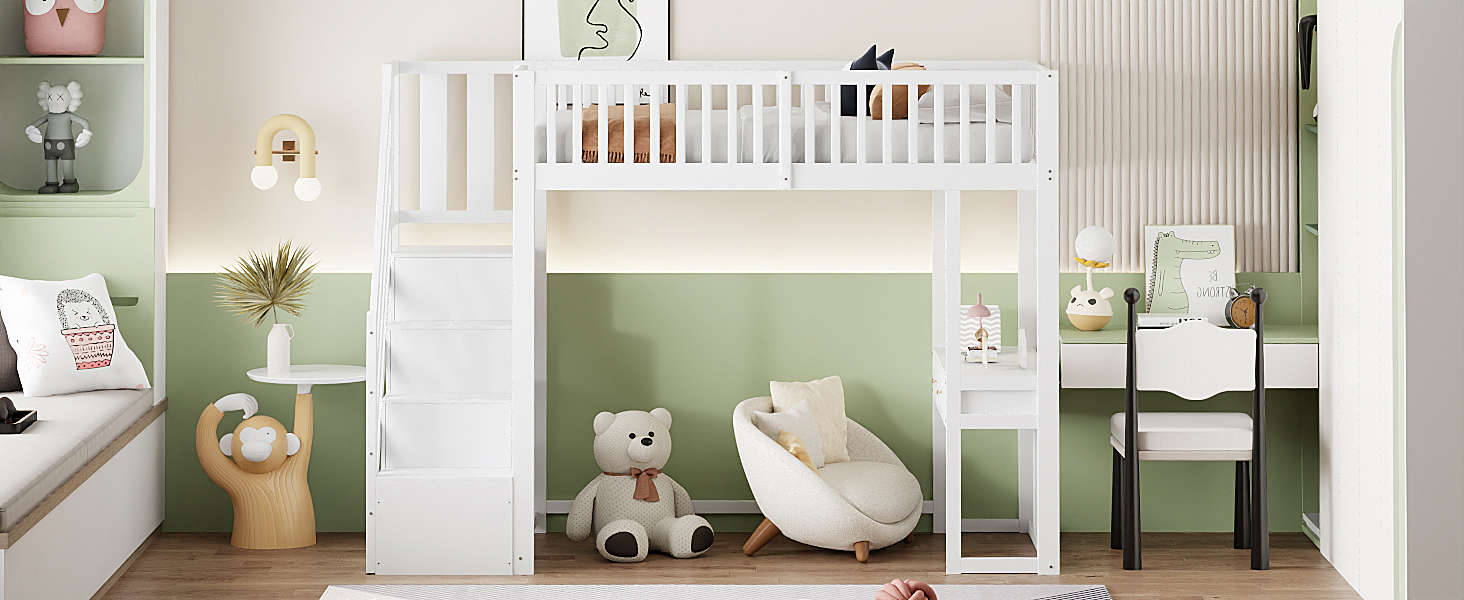 Lit mezzanine pin avec table multifonction (coiffeuse/ordinateur/travail), échelle-coffre sécurité, espace sous lit, pour enfant et adolescent, chambre et étude, gain de place, sécurité renforcée, stabilité, durabilité - image 18