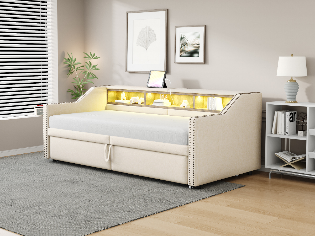Canapé-lit en lin FSC avec lit escamotable 180×200 cm, pour salon et chambre, écologique, respirant, sommeil agréable, utilisation simple, design polyvalent, confort et durabilité, style naturel - image 13