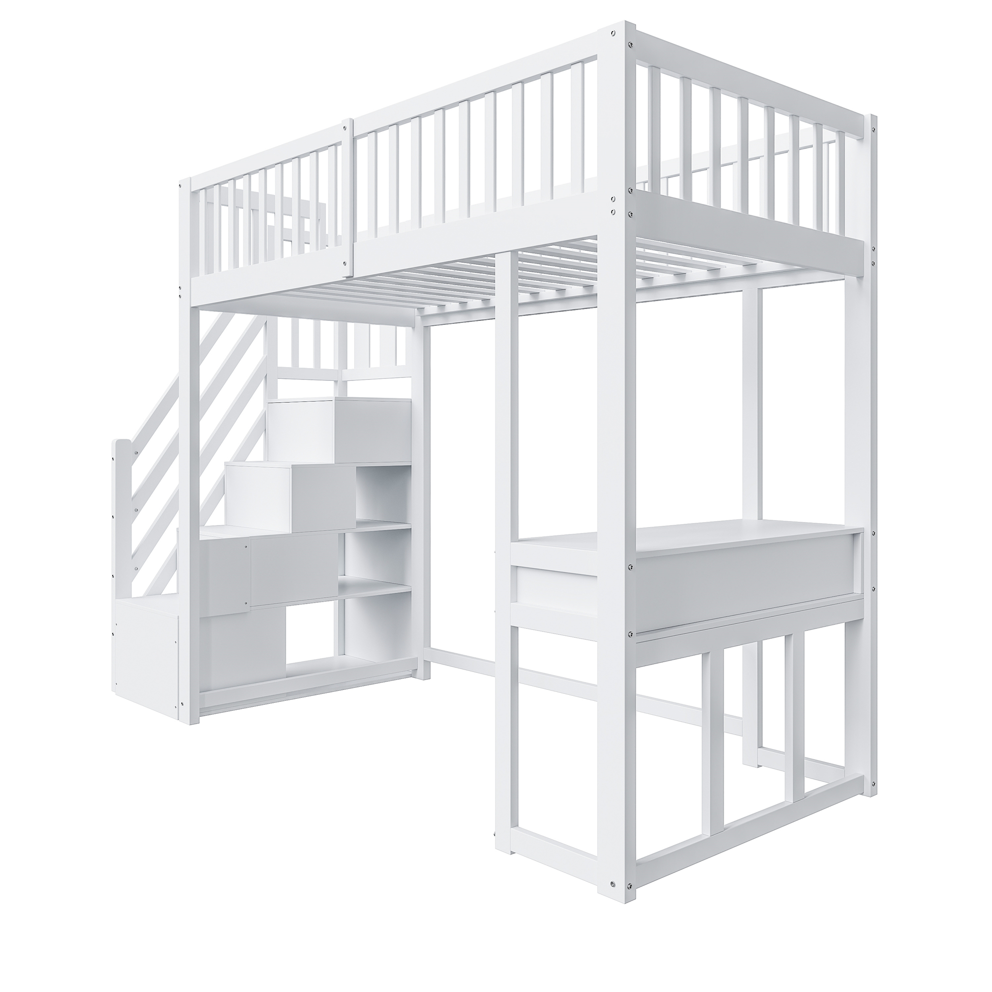 Lit mezzanine pin avec table multifonction (coiffeuse/ordinateur/travail), échelle-coffre sécurité, espace sous lit, pour enfant et adolescent, chambre et étude, gain de place, sécurité renforcée, stabilité, durabilité - image 8