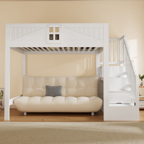 Lit mezzanine 90 x 200 cm avec échelle et rangements