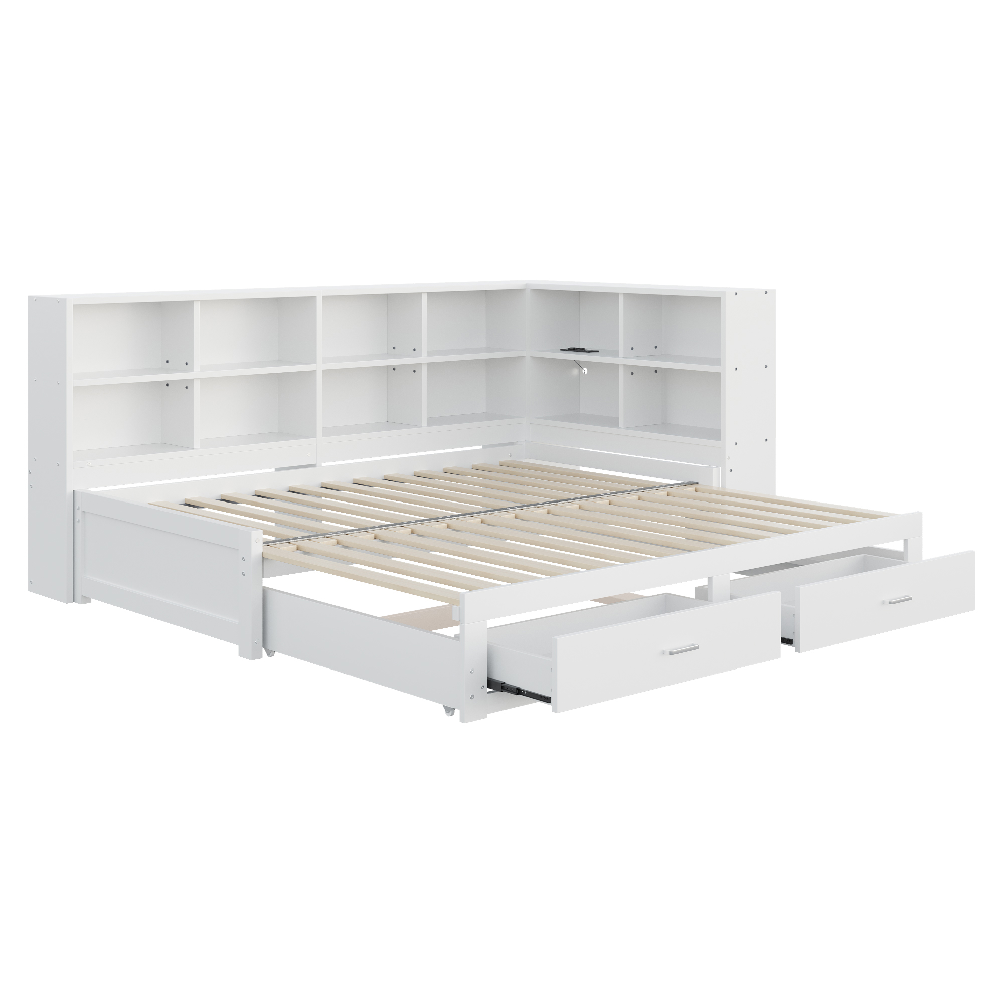 Canapé-lit en bois massif escamotable 90→180×190 cm, prise multifonction, étagères tête + 2 tiroirs, pour salon et chambre, beaucoup de rangement, couchage spacieux, recharge au lit, design moderne, stabilité, fonctionnalité - image 14