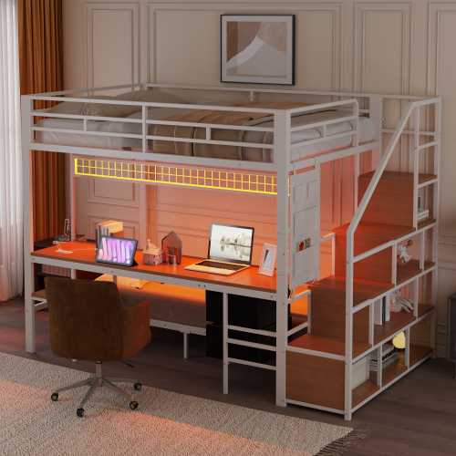Bande lumineuse LED intégrée au bureau du lit mezzanine