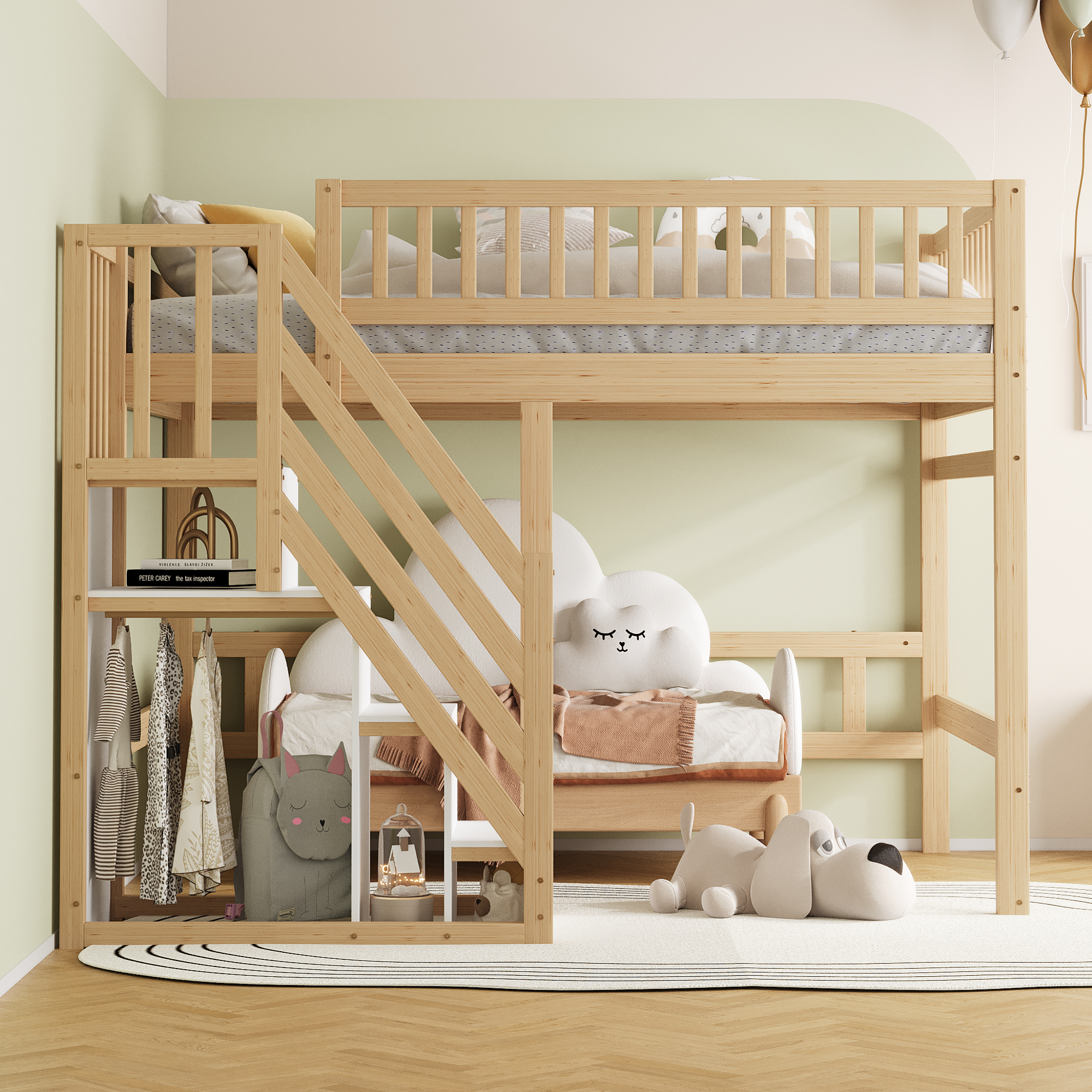 Lit mezzanine bois massif naturel 140x200
