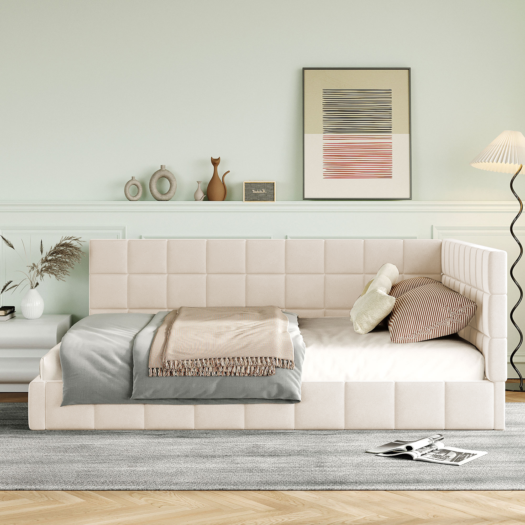 Lit canapé velours beige