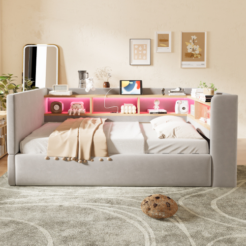 Canapé convertible 90 x 190 cm avec rangement et éclairage LED