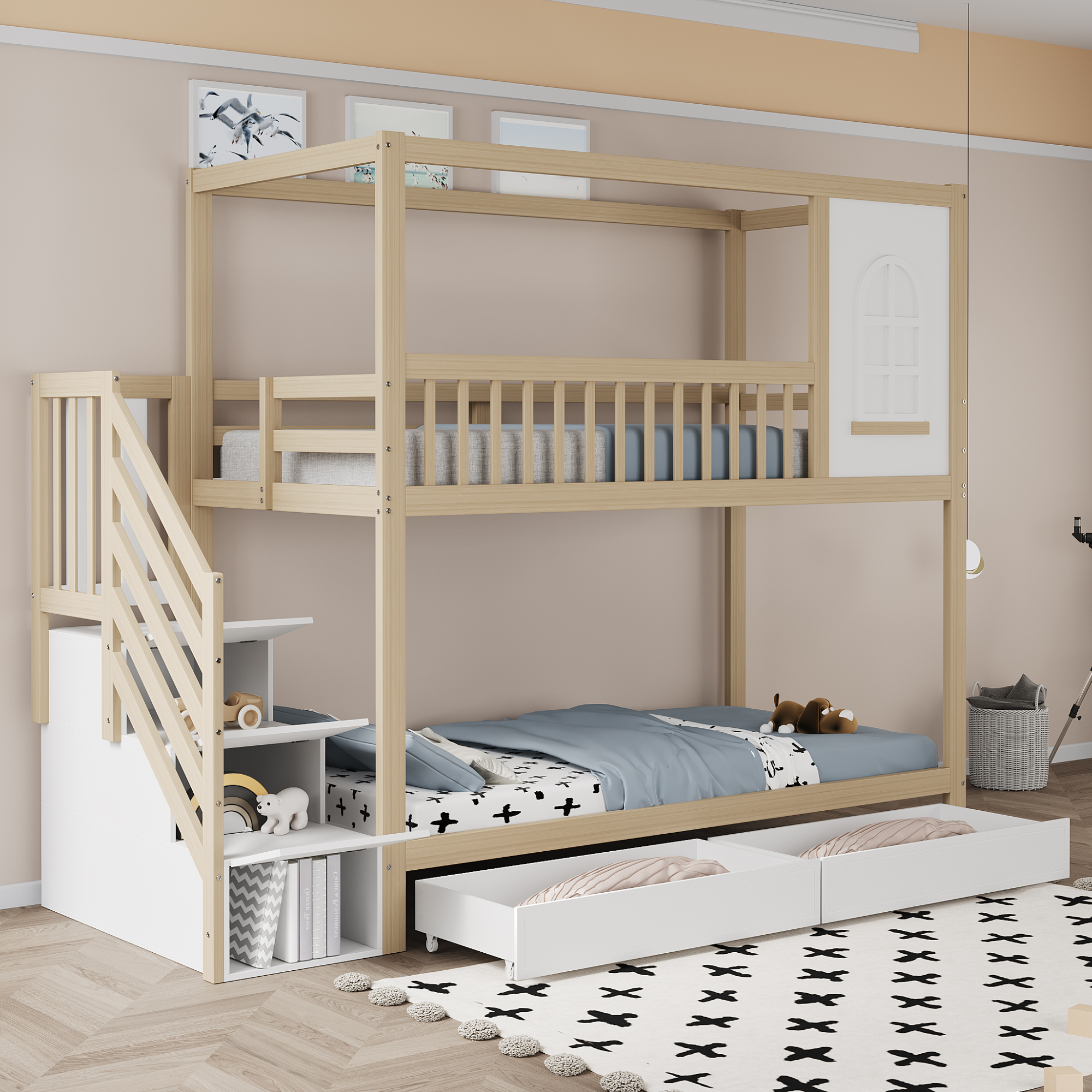 Etagenbett Kinderbett 90*200cm, Massivholz Doppelb