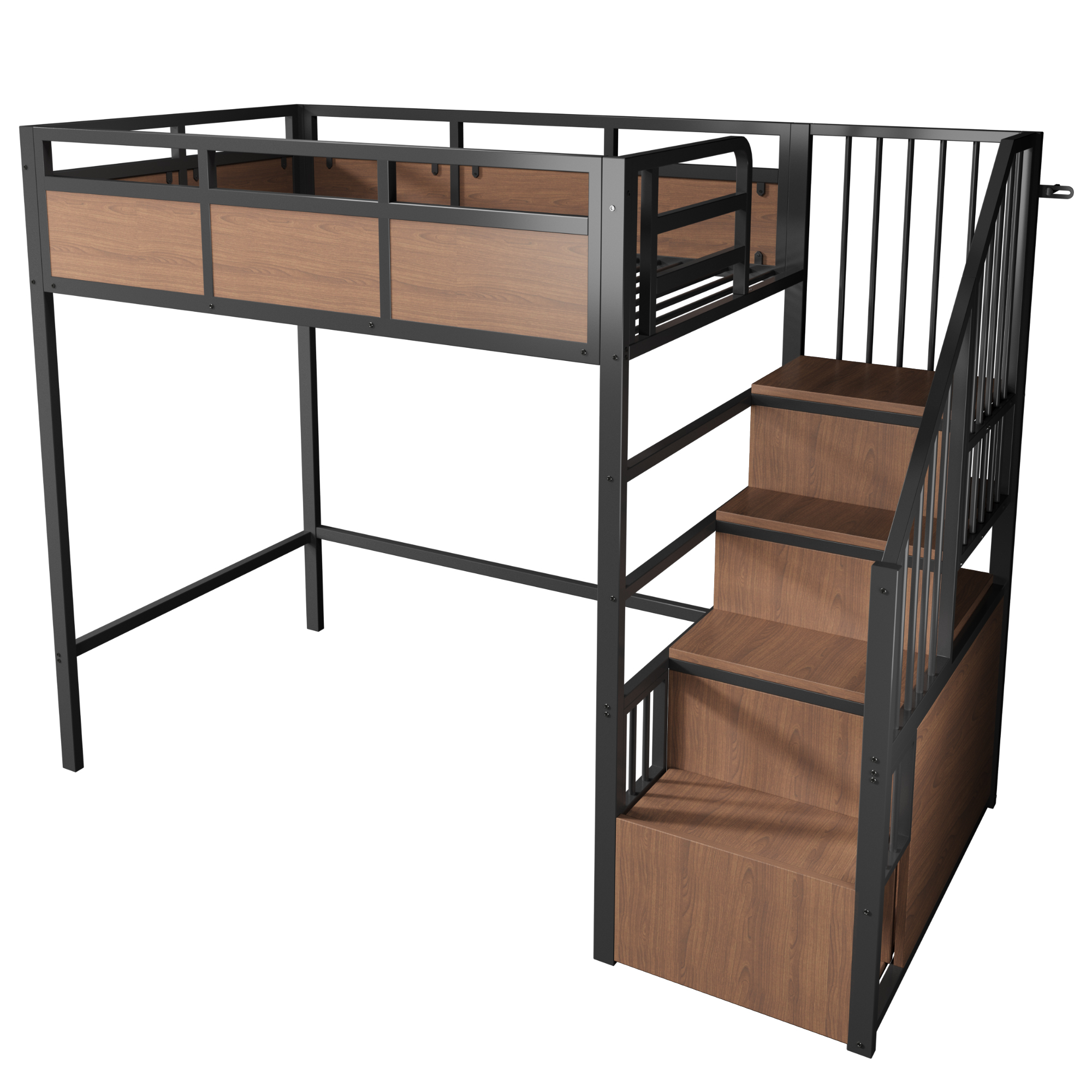 Lit mezzanine 90 x 200 cm, bureau intégré, échelle latérale, éclairage LED sous le couchage, garde-corps, métal, noir, 245,2 x 95,5 x 170 cm - points forts 1