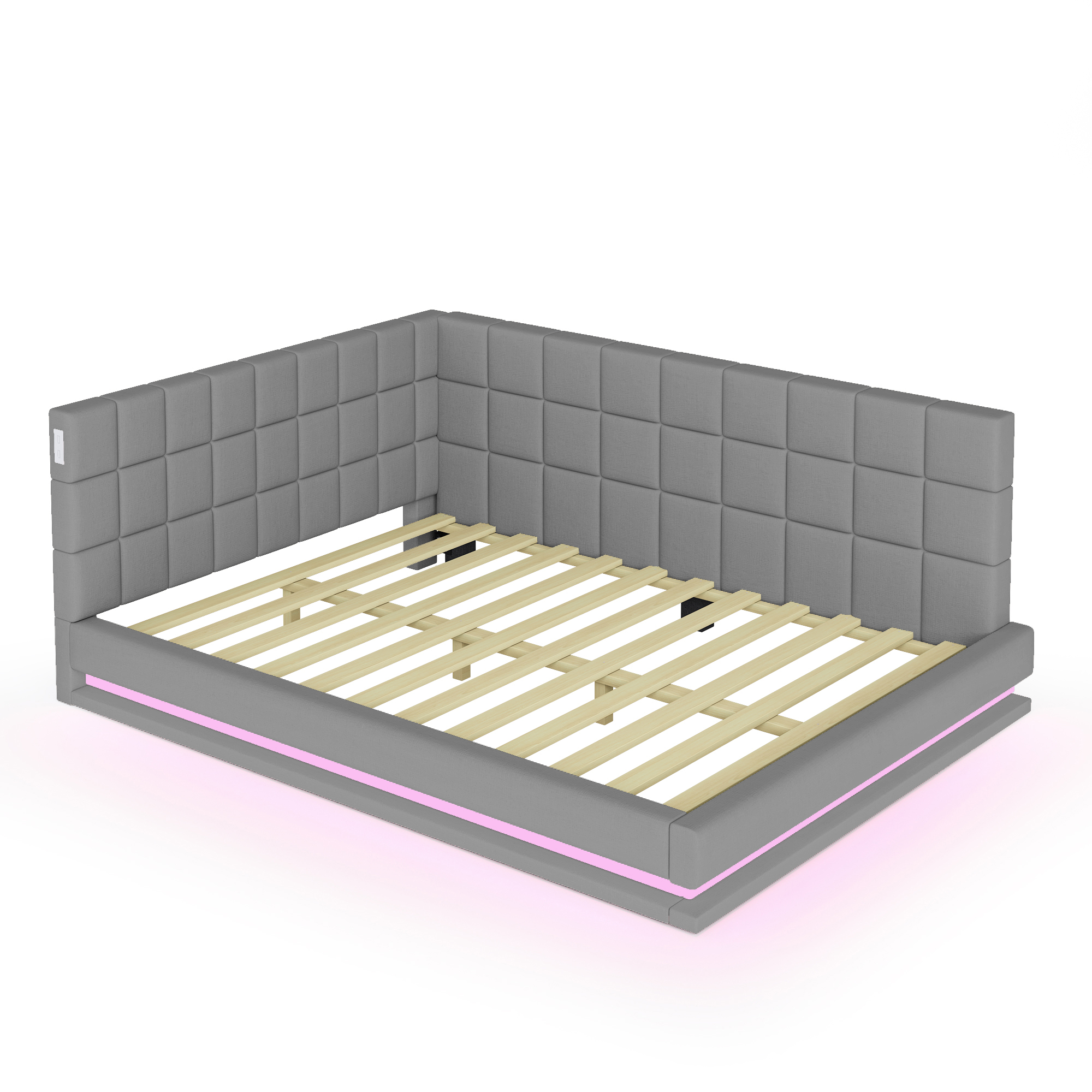 Lit canapé 160x200 lin gris LED