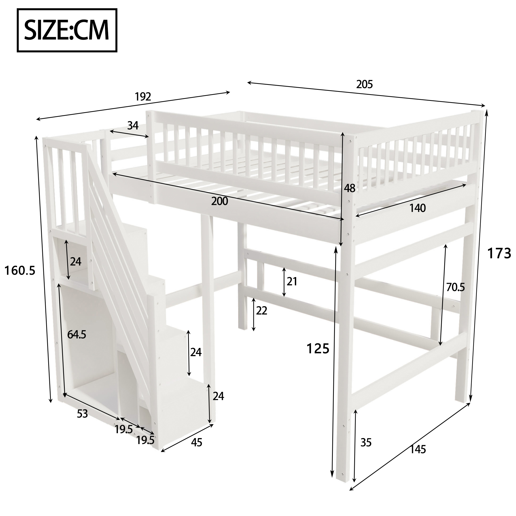 Dimensions lit mezzanine 140x200