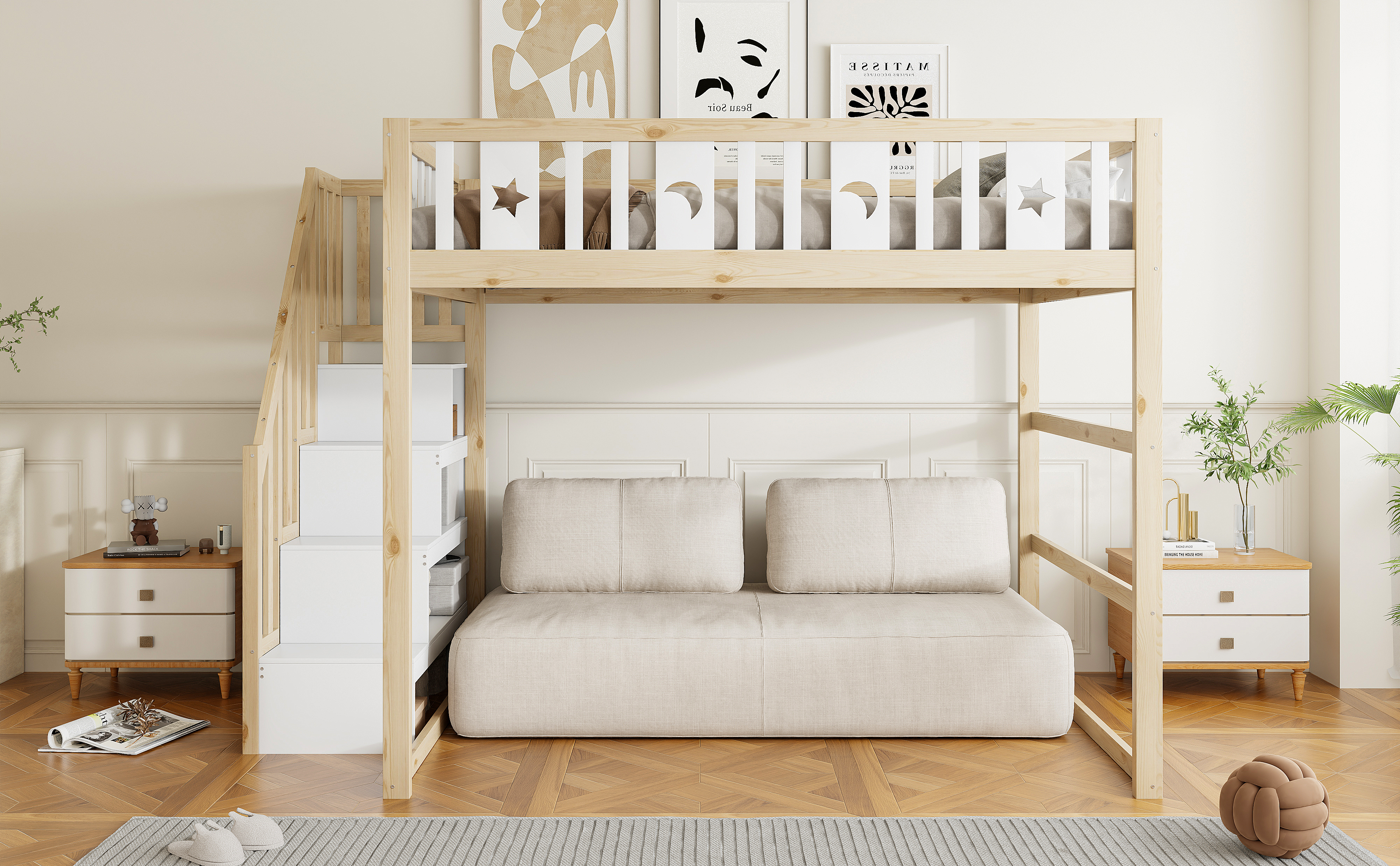 Lit mezzanine enfant en bois massif avec échelle l - image 8