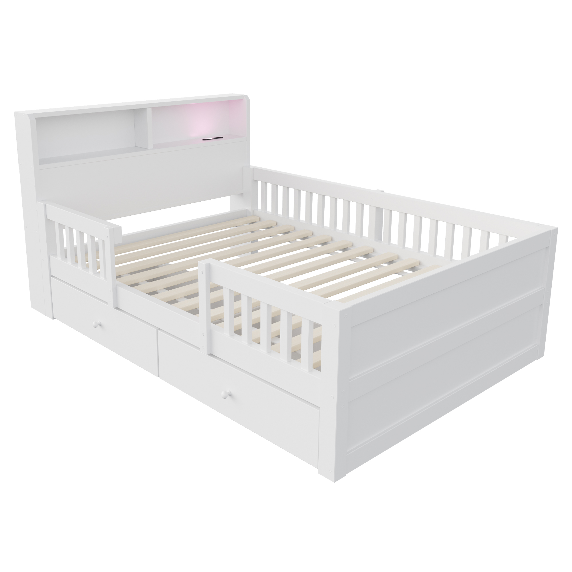Lit enfant 90 x 190 cm, 2 tiroirs, éclairage LED intégré à la tête de lit, USB et USB-C, bois de pin, blanc, 205 x 95 x 80 cm - spécifications 1