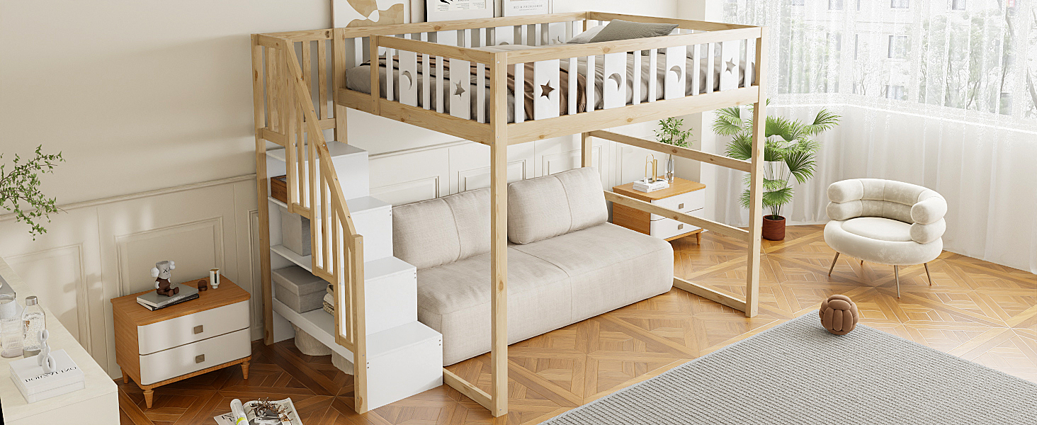 Lit mezzanine enfant en bois massif avec échelle l - image 13