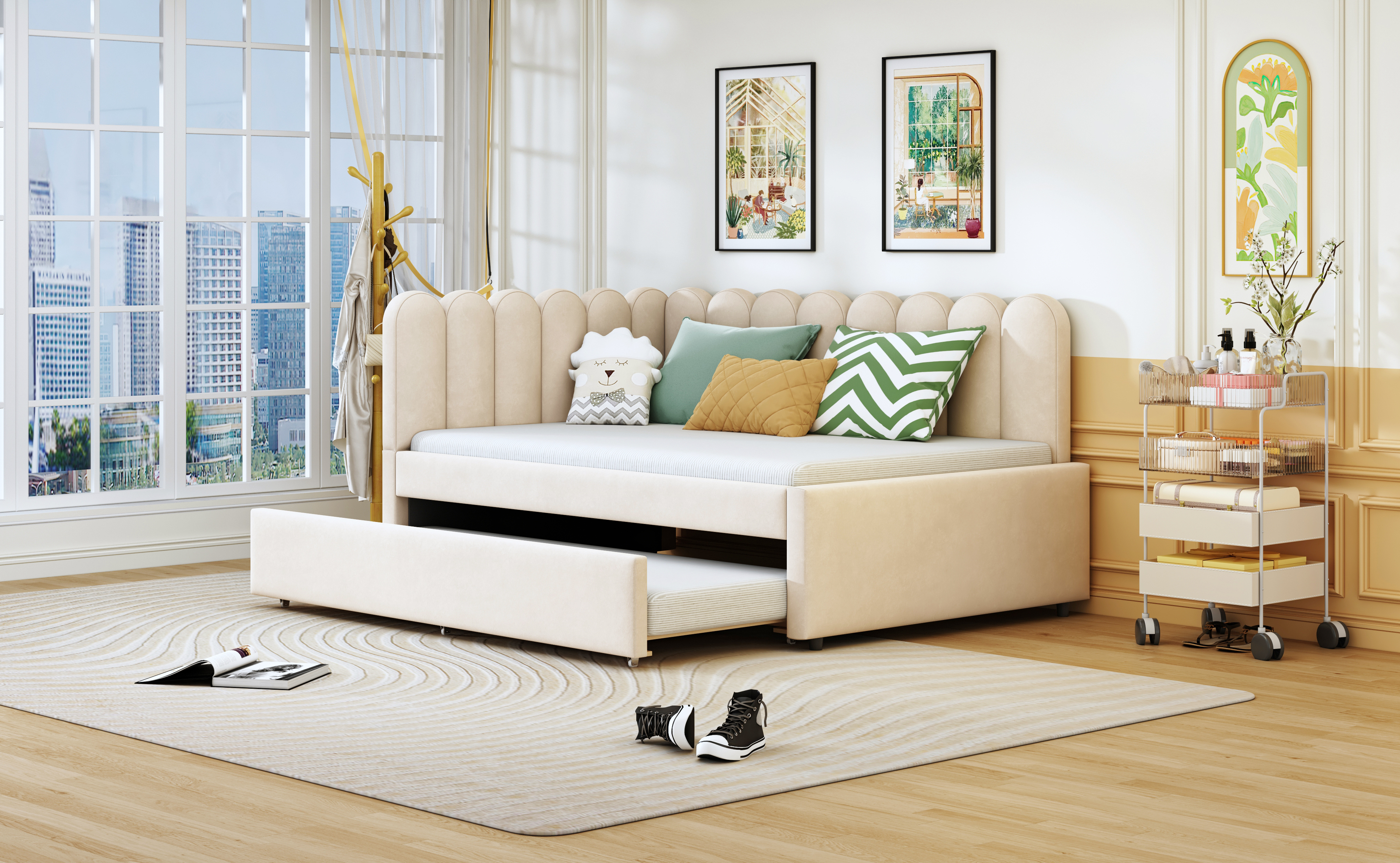 Canapé-lit en L 140×200 cm avec escamotable, velours, pour invités et petites familles, design gain de place, confort assise et couchage, style élégant, utilisation simple, stabilité, durabilité, fonctionnalité - image 16