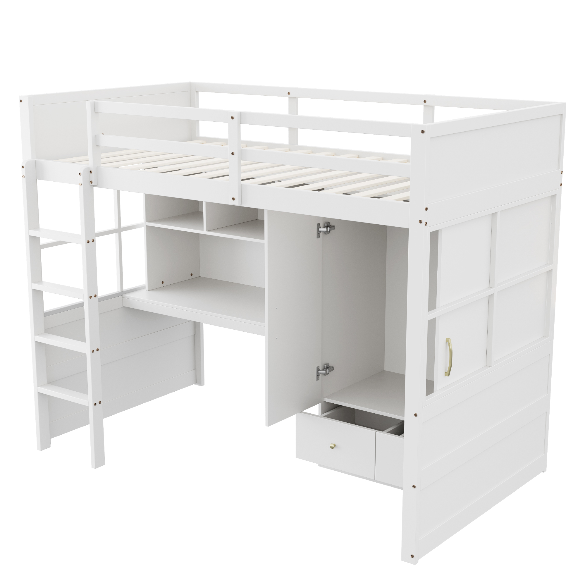 Lit mezzanine 90x200 cm gain de place 204,5x102x174 cm en bois Blanc - points forts 1
