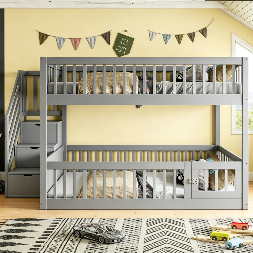 Lit superposé enfant bas avec barrières intégrées