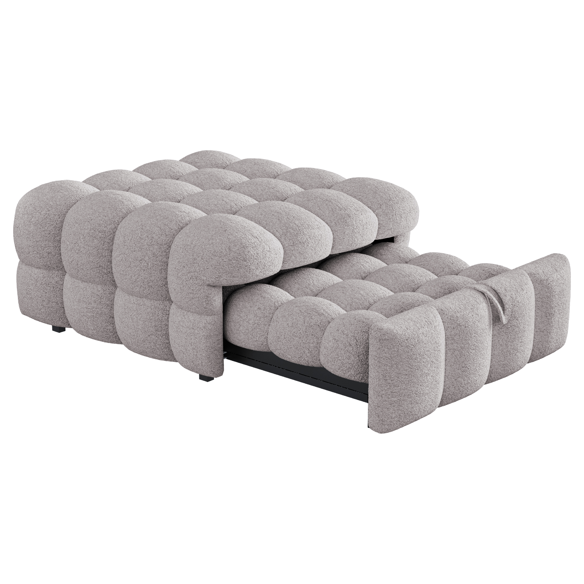 Lit pouf convertible 2-en-1 en tissu bouclé gris, - image 6