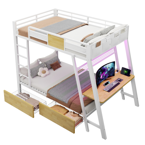 Lit superposé gaming blanc - bureau intégré