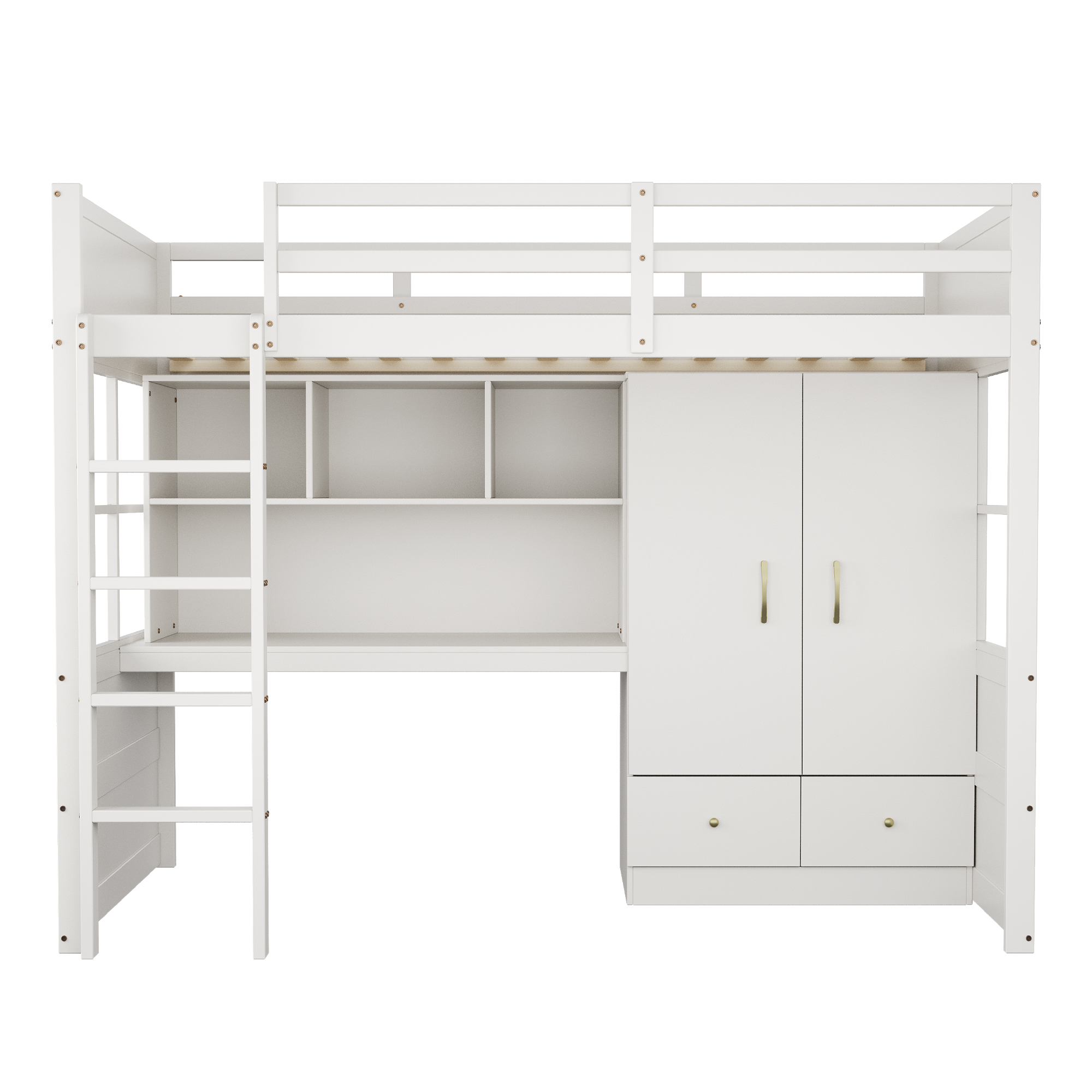 Lit mezzanine 90x200 cm gain de place 204,5x102x174 cm en bois Blanc - spécifications 1