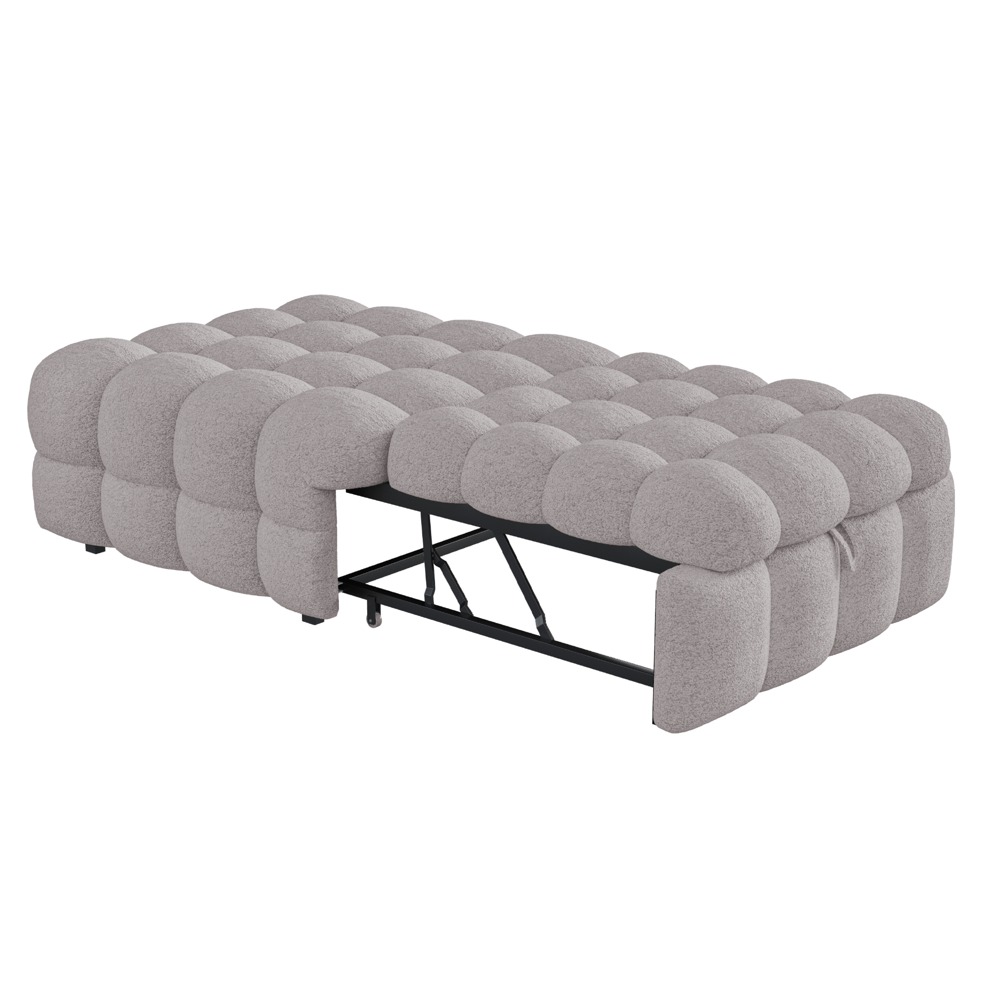 Lit pouf convertible 2-en-1 en tissu bouclé gris, - image 7