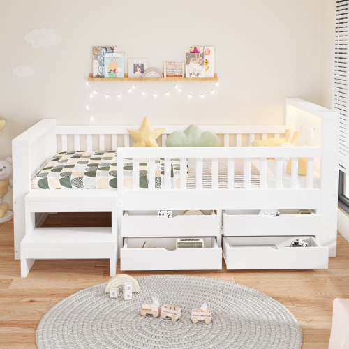 Lit enfant avec barrières de sécurité et rangement