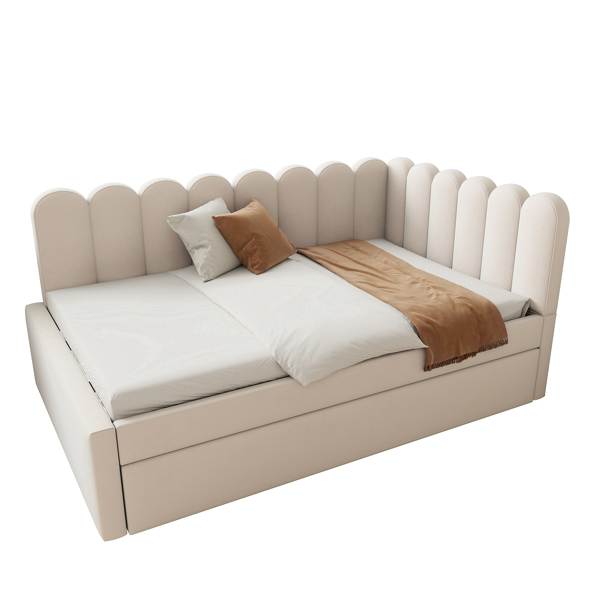 Canapé-lit en L 140×200 cm avec escamotable, velours, pour invités et petites familles, design gain de place, confort assise et couchage, style élégant, utilisation simple, stabilité, durabilité, fonctionnalité - image 13