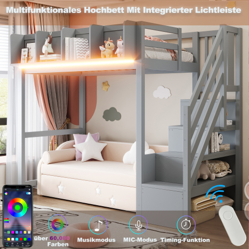 Lit mezzanine gris 90x200 cm - vue d'ensemble