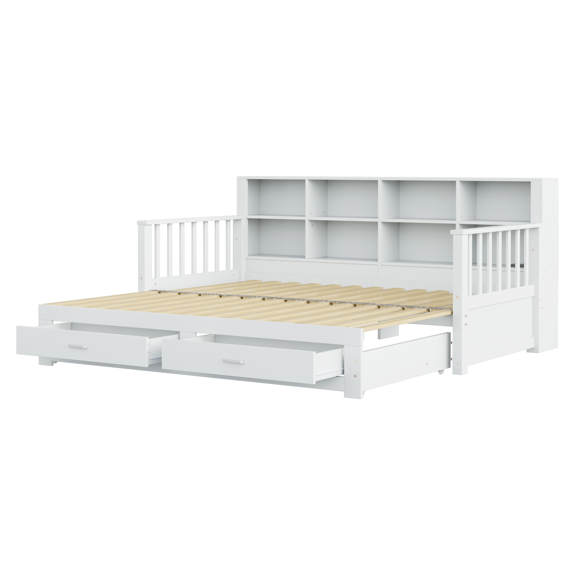 Canapé-lit en bois escamotable 90×190 à 180×190 cm, rangement dossier, prise, tiroir, pour chambre, conversion facile, beaucoup de stockage, recharge au lit, design multifonction, style pratique moderne - image 12