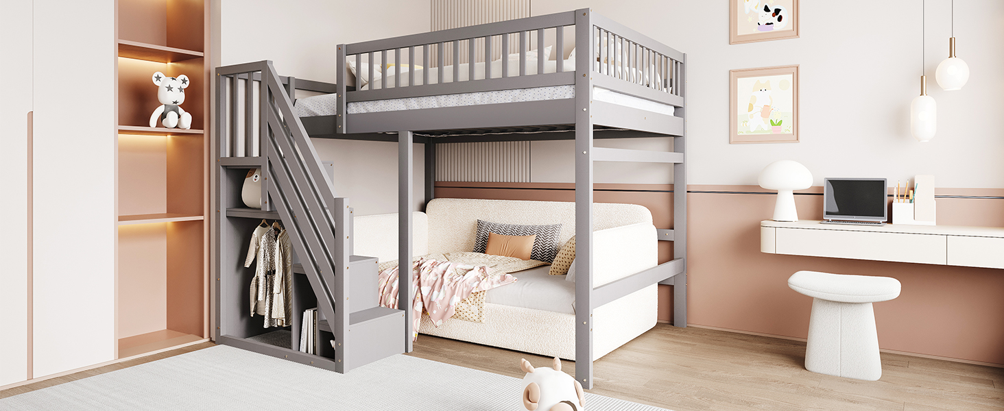 produit fini lit mezzanine bois massif finition grise