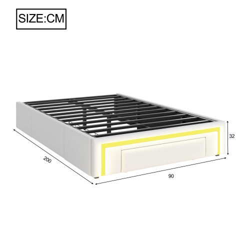 Dimensions du lit simple 90x200 cm avec tiroirs et LED