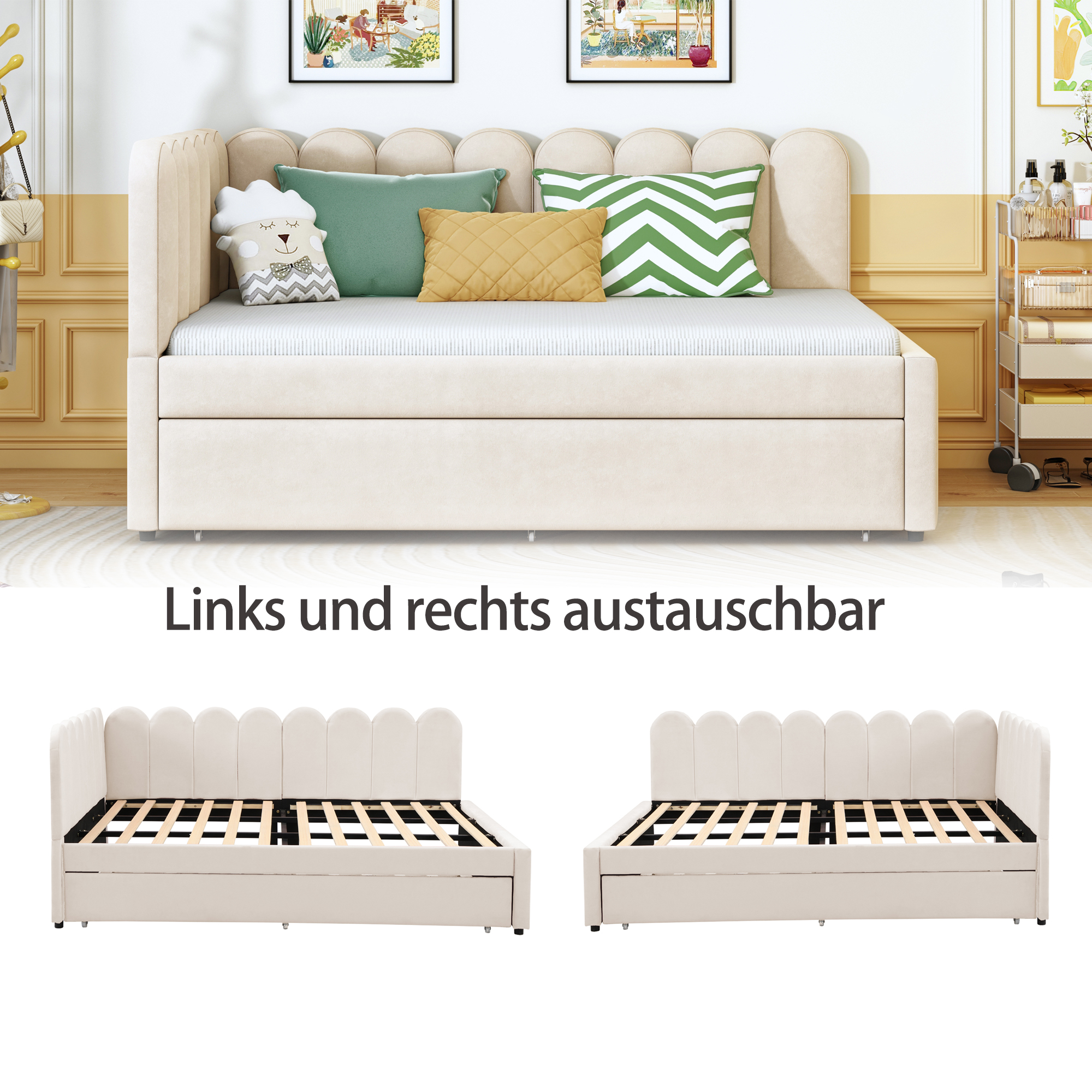 Canapé-lit en L 140×200 cm avec escamotable, velours, pour invités et petites familles, design gain de place, confort assise et couchage, style élégant, utilisation simple, stabilité, durabilité, fonctionnalité - image 7