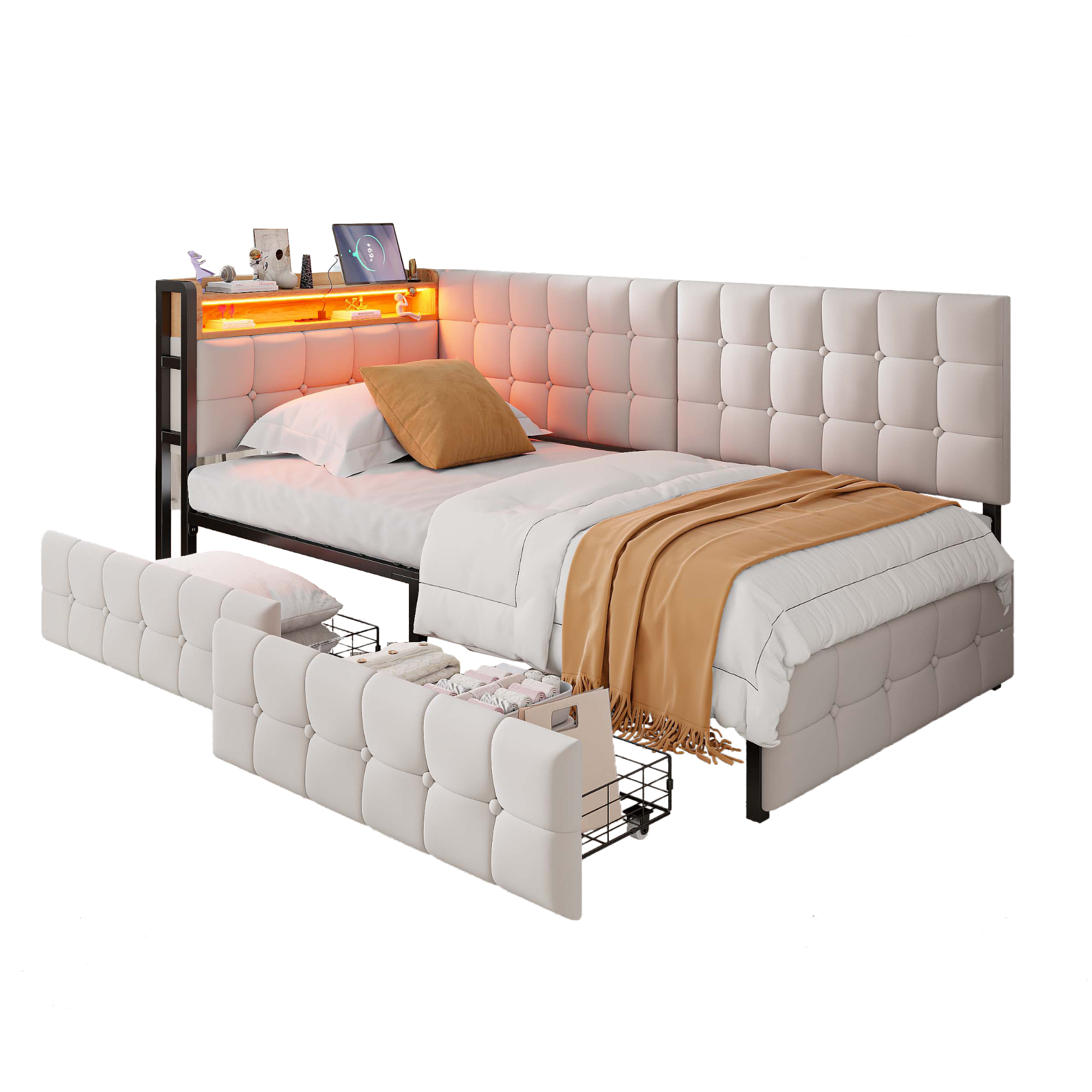 Détail LED et USB banquette lit