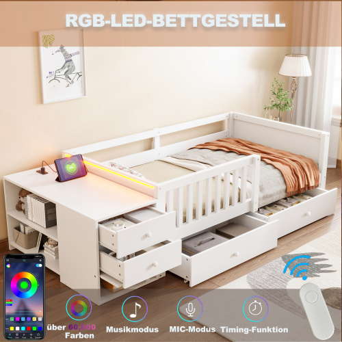 Bandeau lumineux LED intégré au lit enfant blanc