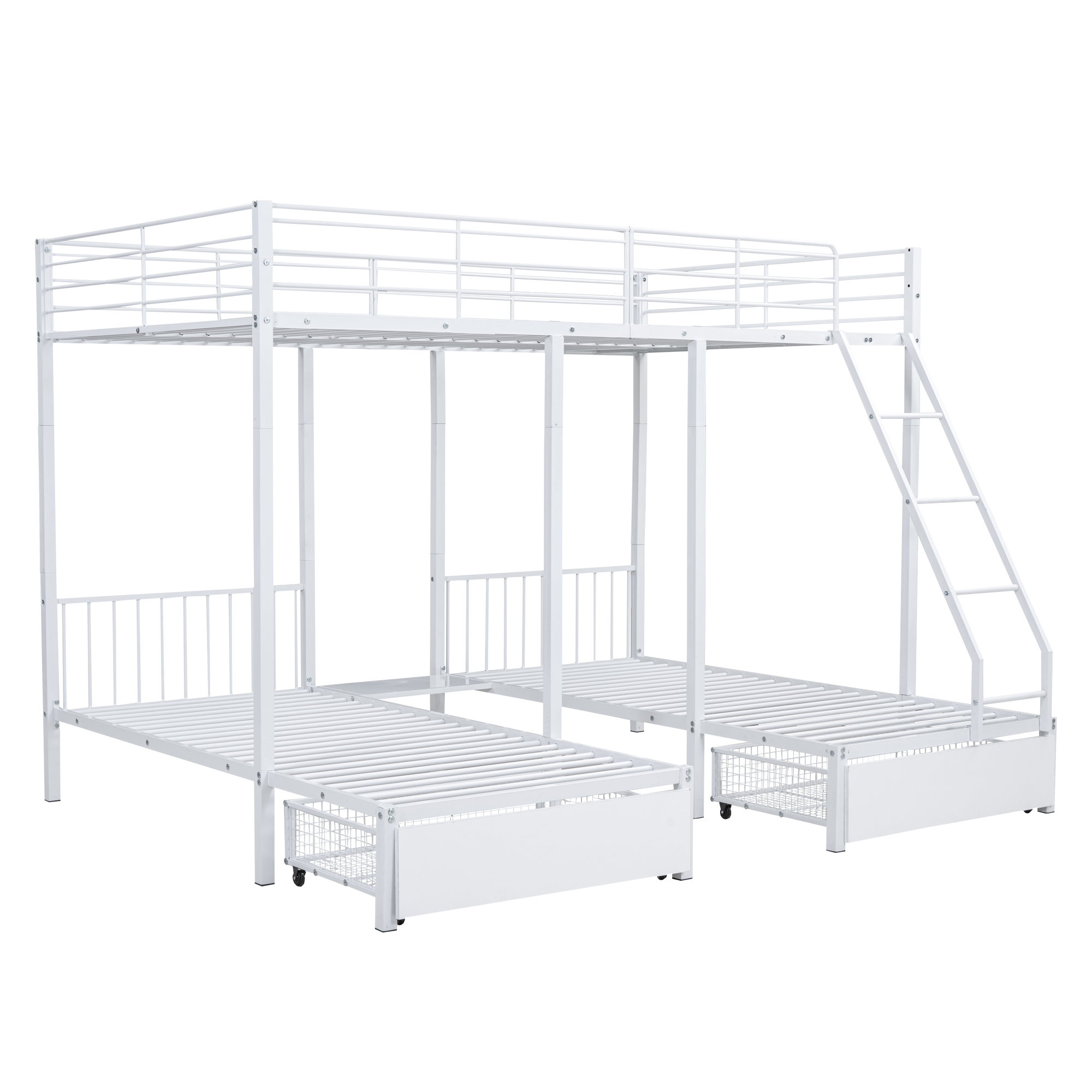 Lit triple 140×200 + 2×90×200 cm avec 2 tiroirs escamotables, divisible en 3 lits séparés, pour famille et invités, gain de place vertical, beaucoup de couchages, design polyvalent, stabilité, fonctionnalité - image 15