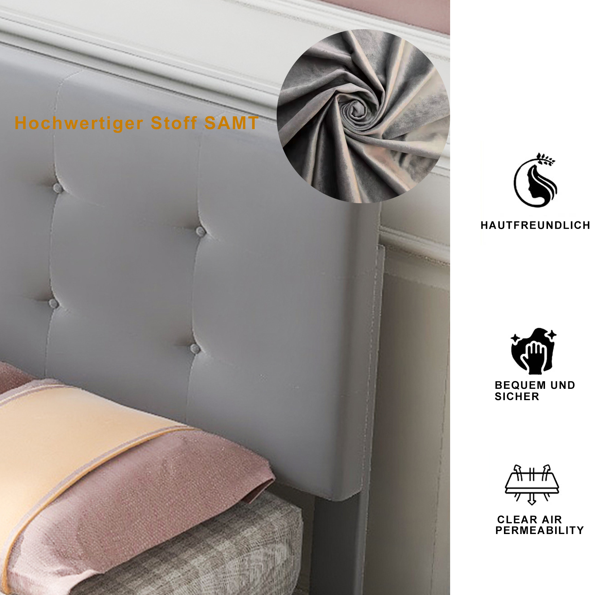 Lit plateforme classique avec tiroir, velours, cadre acier interne, pour enfant, ado et invité, pas de sommier nécessaire, rangement supplémentaire, design intemporel, confort et durabilité, style classique - image 4