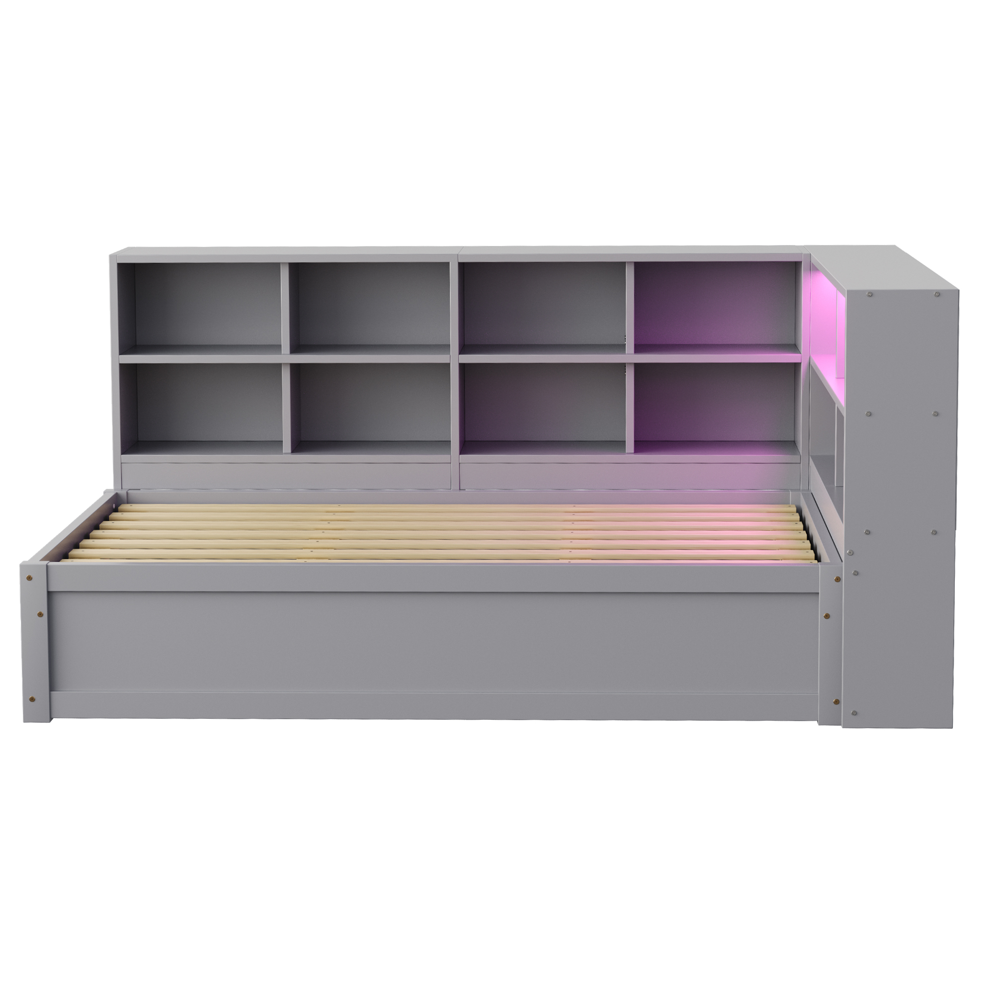 Lit simple en bois massif, prise multifonction intégrée, rangements multiples, bande LED contrôlable par smartphone/télécommande, pour chambre, recharge appareils, beaucoup de stockage, ambiance personnalisée, design moderne - image 9