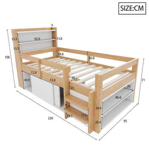 Dimensions du lit enfant multifonction 90x200 cm