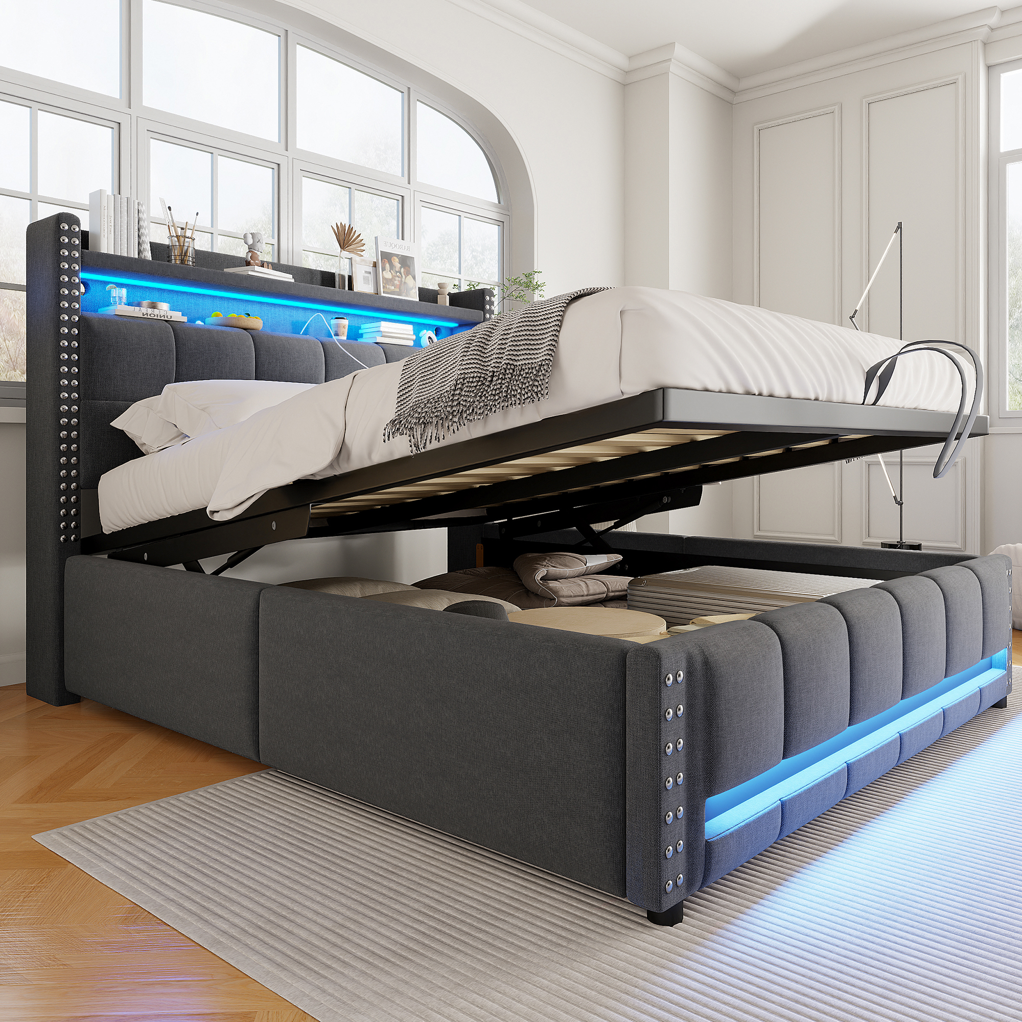 Polsterbett 140*200cm mit LED-Beleuchtung und USB-