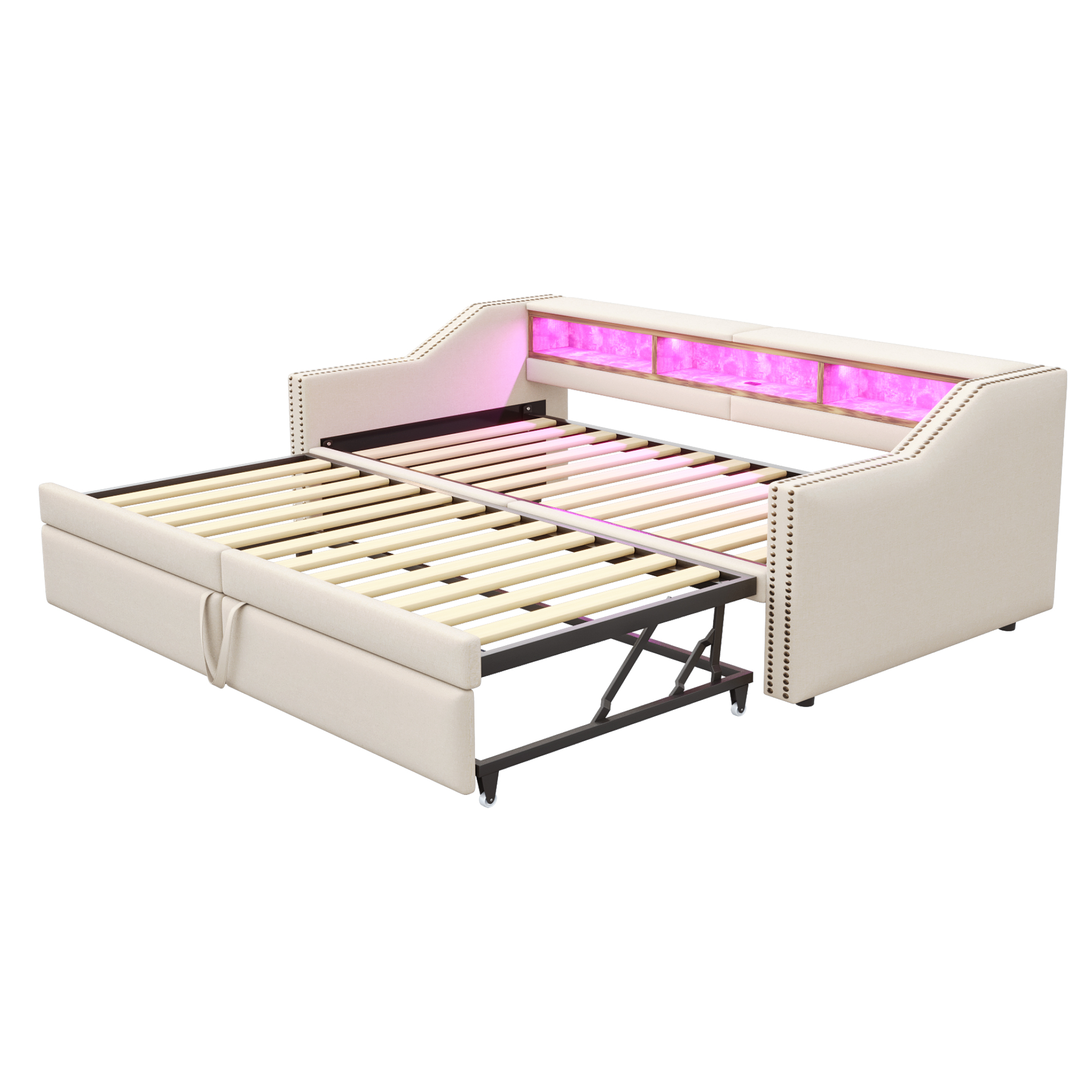 Canapé-lit en lin FSC avec lit escamotable 180×200 cm, pour salon et chambre, écologique, respirant, sommeil agréable, utilisation simple, design polyvalent, confort et durabilité, style naturel - image 5