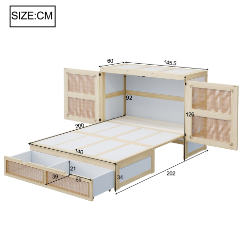 Dimensions du lit escamotable horizontal 140x200 cm