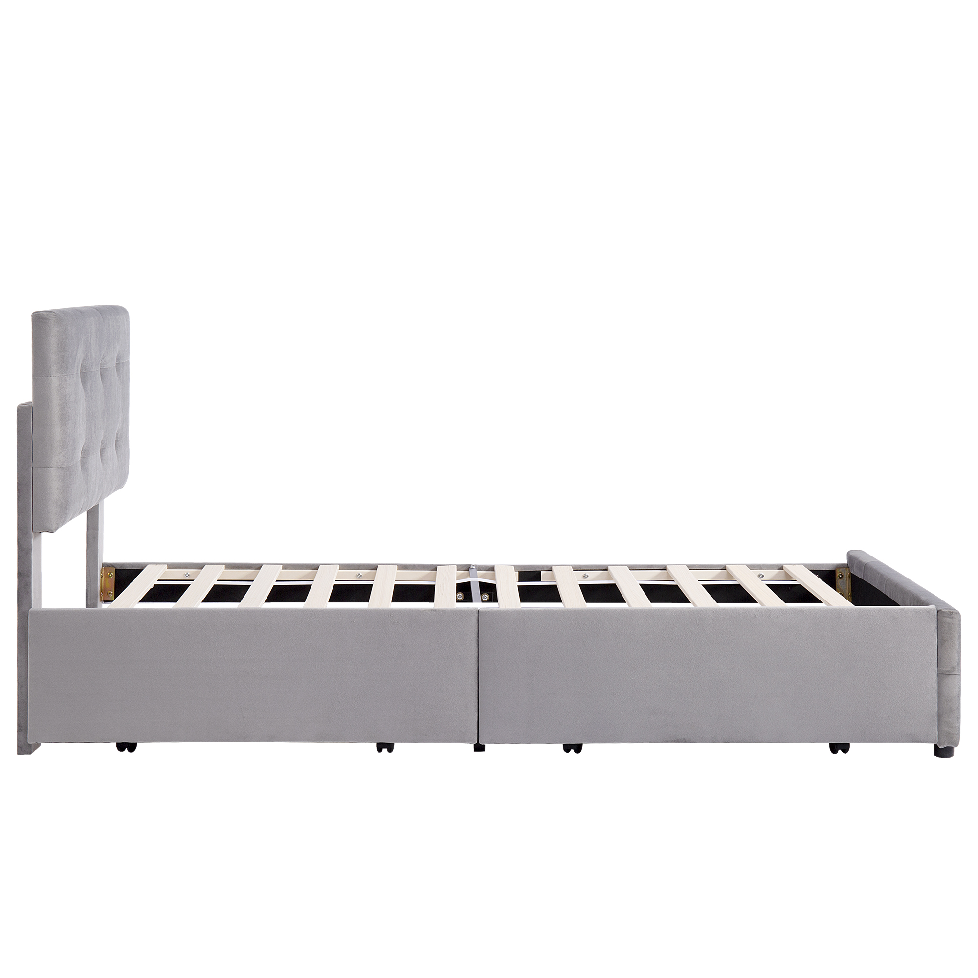 Lit plateforme classique avec tiroir, velours, cadre acier interne, pour enfant, ado et invité, pas de sommier nécessaire, rangement supplémentaire, design intemporel, confort et durabilité, style classique - image 11